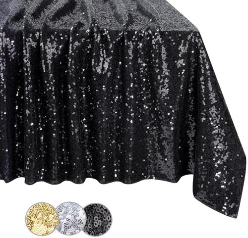 BrillShine Tovaglia Compleanno 125x200cm Paillettes Nero Feste Tovaglia per Baby Shower Natale Matrimoni Decorazione