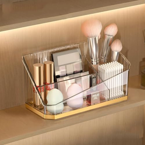 HARLIANGXY Bandeja Organizadora de Maquillaje para Baño, Organizador de Cosméticos con Divisores Ajustables, Caja de Almacenamiento de Cosméticos para Tocador, Armario de Baño