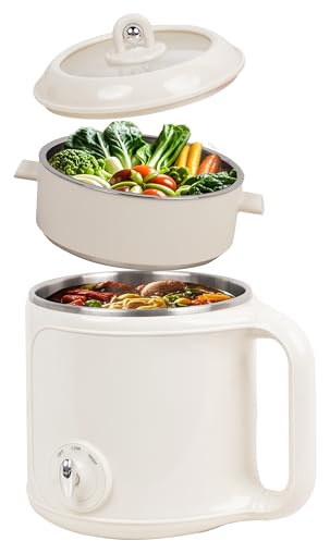 Ksalinameslon Electric Hot Pot with Steamer: 2.0L Ramen Cooker, Multifunctional Stainless Steel Electric Pot, Portable, Dual Power Adjustment for Dorm, Office, Travel