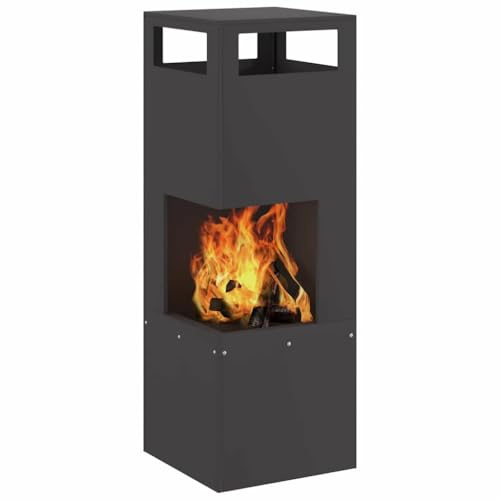 vidaXL Focolare Nero 35 x 35 x 100 cm Acciaio, Giardino e terrazza, Moderno braciere Rettangolare, Portatile e Robusto per Incontri, Resistente alla ruggine