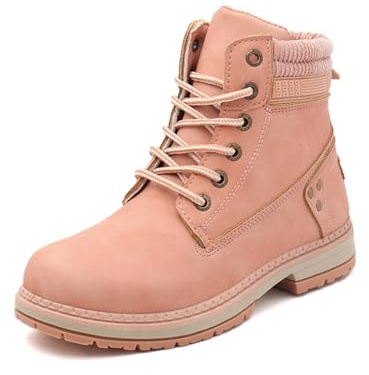 Bottines à Lacets pour Femmes, Confortables, Grande Largeur, Bottines de Randonnée et de Marche Imperméables, Style Vintage, Militaire, Décontracté, pour le Travail, le Bureau, l’Extérieur, rose, 38.5