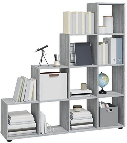 Tomostar Bibliothèque Escalier, Étagère Escalier Étagère de Rangement Sonoma Gris 142 cm Bois d'ingénierie