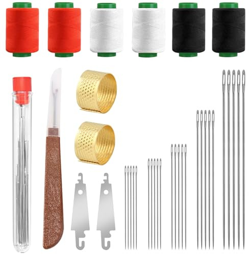37-teiliges Set mit großen Nähnadeln aus Stahl, inklusive 25 Stahlnadeln, 1 Nahtnähfadentrenner, 2 Nadeleinfädler, 6 Fäden, 2 Fingerhüte, 1 Aufbewahrungsröhre zum Ausbessern, Geschenk für Nähliebhabe