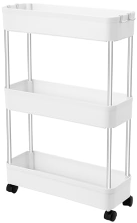 GXSFLG 3-stufiger Rollwagen auf Rollen, Küche Bad Aufbewahrungswagen Rollwagen, Lagerwagen, Bastelwagen Trolley, für Küche, Bad, Waschküche Büro, Praktischer Mobiler Servierwagen