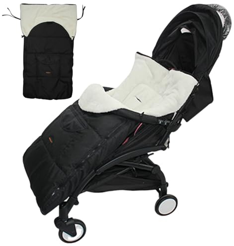Chancelière pour Poussette, 93 x 43 cm, Sac de Couchage Chaud pour Poussette avec Doublure et Poche en Peluche, Sac de Couchage Universel pour pour Temps Froid en extérieur (Noir)