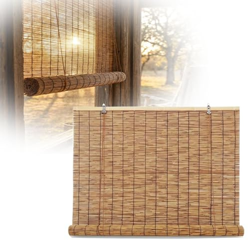 Bamboo Roller Shades for Outdoor Patio, Porch, Pergola, Balcony, Bamboo Blinds, UV Protection, Light Filtering Bamboo Blinds for Interior Windows, Bamboo Roman Shades for Windows