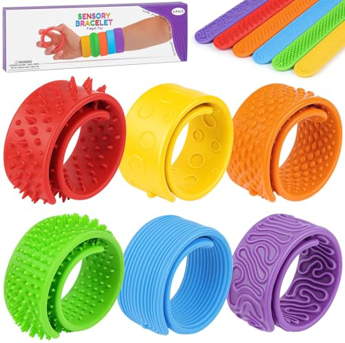 Ainiv 6 Pz Braccialetti Sensoriali Antistress, Fasce Morbide Antistress per Alleviare Ansia e Stress, Braccialetti Antistress in Silicone Testurizzato, Giocattolo per Attività in Classe, in Ufficio