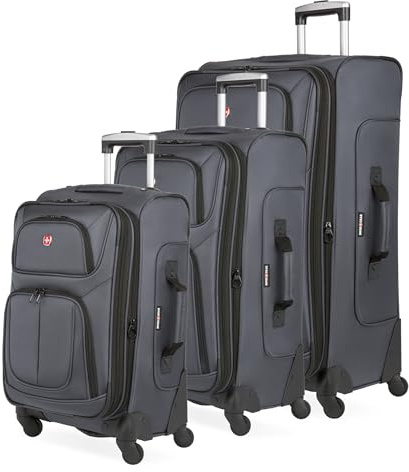 SWISSGEAR Sion Softside Expandable Spinner Luggage Durable Lightweight Travel Suitcase, Dark Grey, 3-Piece Set (21/25/29)