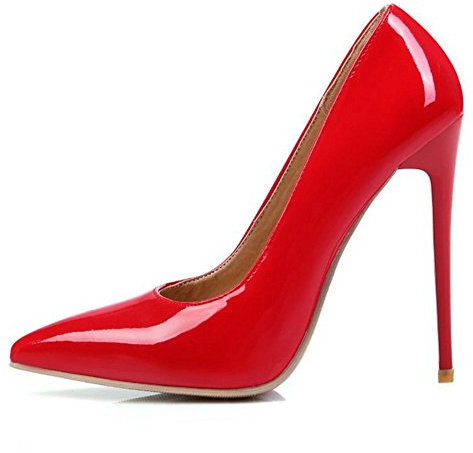 SJJH Damen Elegant Pumps mit Hehem Stiletto Absatz Schuhe für Hochzeit (Rot, 43 EU)
