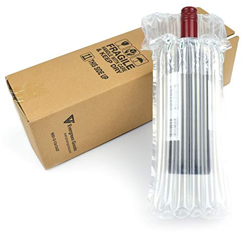 Evergreen Goods 10 scatole di cartone singole per bottiglie di vino e birra con imballaggio a cuscino d'aria gonfiabile | Sconti quantità | Cartone 370x130x130 mm | Borsa per pompaggio spessore 100 um