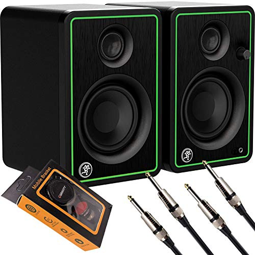 Mackie CR Series Studio Monitor (CR3-XBT) 3 Inches Creative Reference Multimedia Monitor with Bluetooth and Pair of EMB Cables with Gravity Magnet Phone Holder Bundle