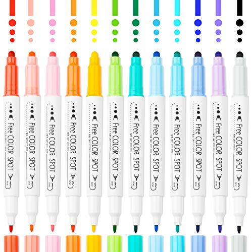 NiArt Marqueurs DOT à double pointe – 12 couleurs à base d'eau, non toxiques, pointes fines et rondes de 0,5 à 3 mm, séchage rapide pour art, coloriage, journal, lettrage à la main, croquis, anime