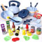 Veluoess 30 PCS Kids Kitchen Toy Pretend Cooking Set,Cookware Playset Food Toy with Pots,Pans,Cooking Utensils and Food Accessories,Pretend Play Educational Gifts for Boys and Girls 3 Years + (Blue)