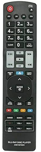 VINABTY AKB72975301 Télécommande remplacée Convient pour LG Blu-Ray Disc DVD Player BD550 BD560 BD560C BD565 BD570 BD572 BD590 BD590C BD592 BX580 BX582 BX585 BD350 BD350V