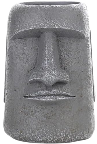 SUPVOX Easter Island Moai Planter Human Face Resin Moai Statue Succulent Planter Pen Pencil Holder for Home Tabletop Garden Decoration Grey 11.60X10.20X9.30CM