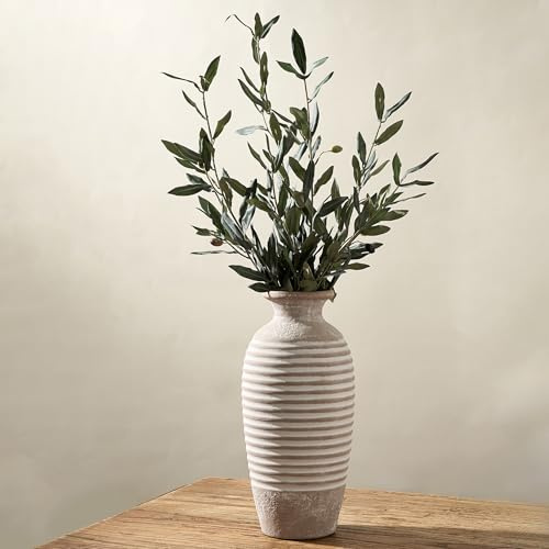 Emotionally Grounded Vase, Vaseking Large Ceramic Rustic Vase, 14.4 inch Minimalist Threaded Decorative Farmhouse Tall Vases for Home Decor, Living Room, Enterway, Table Decoration, Khaki