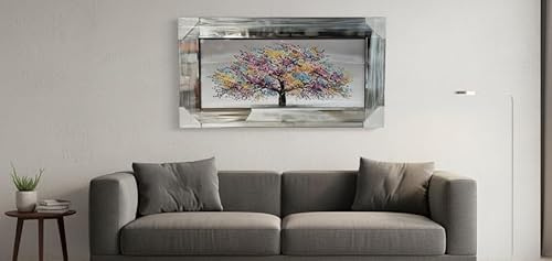 Biznest Blossom Tree Picture 3D Glitter Liquid Art Mirrored Frame Wall Art 85x45cm (Multi)
