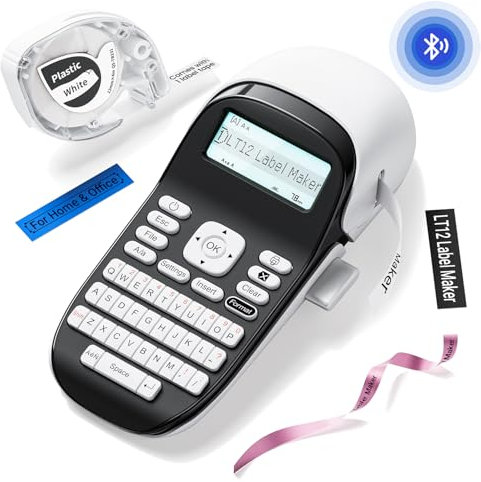 Phomemo Etikettendrucker LT12, Tragbares Bluetooth Handgerät Beschriftungsgerät Selbstklebend mit QWERTZ Tastatur & Einfache Textbearbeitung Ideal fürs Büro oder zu Hause, Weiß