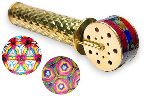 ANTIQLICIOUS Das Kaleidoskop mit drei Rädern aus Messing ist eine Verschmelzung von Eleganz und Kunst und macht unzählige Designs durch Drehen der Räder, ideal für Erwachsene