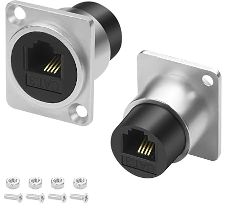 XMSJSIY Conector de teléfono tipo D RJ11, conector de teléfono CAT3, adaptador de paso hembra a hembra, módulo RJ11 CAT3 para teléfono y módem - 2 unidades