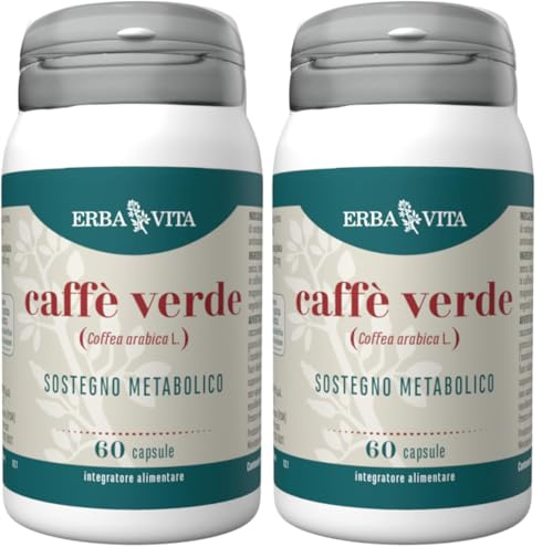 ERBA VITA Integratore Alimentare di Caffè verde - 60 Capsule - Utile al metabolismo e al contrastoi dei radicali liberi, 1 unità, 1 (Confezione da 2)