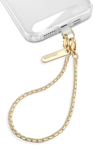 MOUTAKEY Handy-Handgelenkschlaufe, Metall, abnehmbares iPhone-Umhängeband mit 2 Haltegurten, iPhone-Charm-Armband für Damen, Mädchen, Einkaufen, Reisen, Party, Spazierengehen, Gold