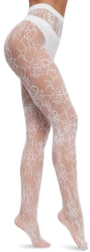 Alpha 2pcs Women's Fishnet Tights, Patterned - Black & White Floral, Rose & Vine (UK, One Size, Regular Rise)
