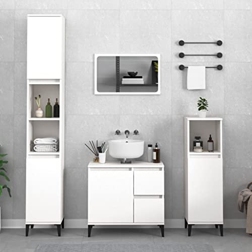 DYRJDJWIDHW set mobili bagno completo,mobile bagno 60 cm con lavabo da appoggio,Armadietto da Bagno Bianco 65x33x60 cm in Legno MultistratoAdatto per bagni, cucine