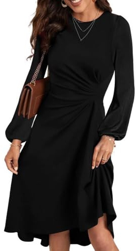 RPAEOY Vestido Mujer Elegante Manga Larga Cuello Redondo de Volante Dobladillo Bodycon Lápiz Vintage Vestidos Noche para Invitada Coctel (Negro/XL)