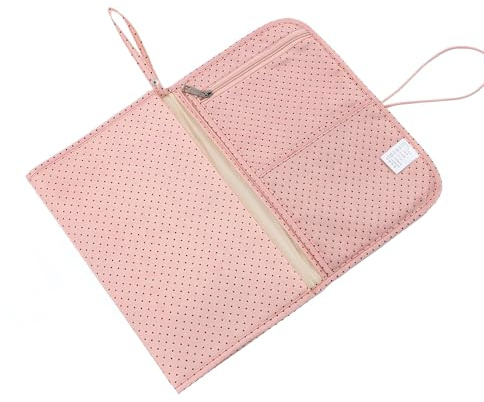 Ketilrub babyblöjväska, wrap organizer för våtservetter baby, blöjväska för resor, skötunderlag på vägen (rosa prickar 80 x 33 cm)