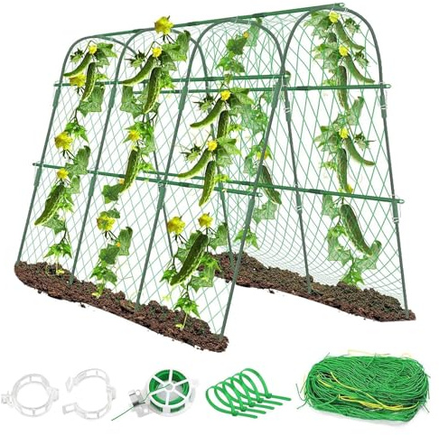 Set Di Traliccio Per Cetrioli, Traliccio Per Cetrioli Da Giardino Per Piante Rampicanti, 160cm (L) X 120cm (A), Arco In Metallo, Tralicci Per Meloni Con Rete Traliccio Di Supporto Per Esterni