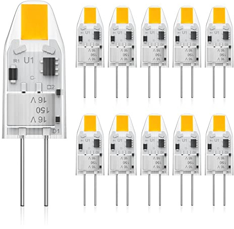Eco.Luma G4 LED-lampor 1 W, ersättning för 10W halogenlampor, Mini kapsel glödlampa AC/DC 12V varmvit 2700K, inget flimmer, inte dimbar ljus för hembelysning, 10-pack