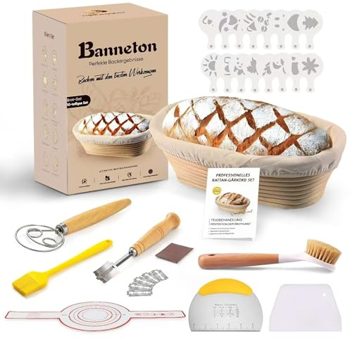 Kixiyou 10-tlg Gärkörbchen Set oval 25cm Rattan Sauerteig Anfänger Geschenk