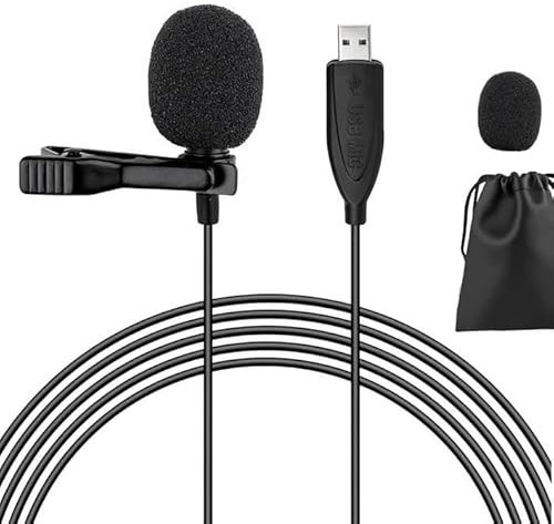 Micrófono Lavalier USB, micrófono condensador omnidireccional de solapa con clip con micrófono con cable tipo C, conector de 3,5 mm para teléfono, PC, Mac, portátil, YouTube, Skype, grabación, podcast