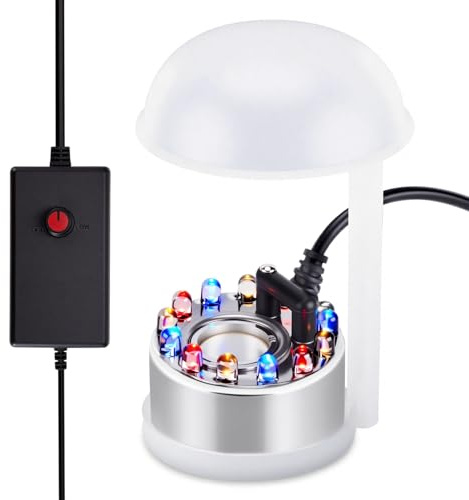FITNATE Nebler Ultraschall Vernebler Edelstahl 12 LED, mit einstellbarem Nebelregler, für Springbrunnen, Teiche, Steingärten, Vasen und Vogelbäder