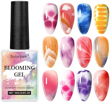 Sularpek 15ml Blooming Gel, Blooming Gel Polish, Clear Blossom UV Gels Polish for Spreading Effect, Marble, Natural Stone, Watercolor Floral Print (Clear)