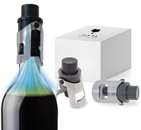 Cla.Ra Tappo Vino Sottovuoto e Indicatore di Data-2 Tappi Vino Sottovuoto per Aspirazione dell'Aria-Tappo e Pompa per Sottovuoto Compatibile a Bottiglie di Spumante,Champagne,Prosecco