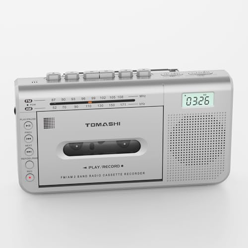 TOMASHI Portable Cassette Player with AM/FM Radio, 3.5mm Headphone Jack, Built-in Microphone