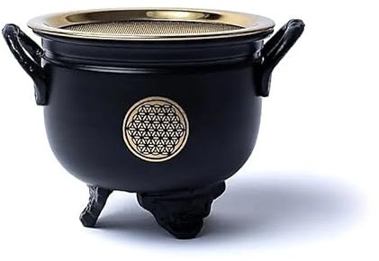 LivuX Räucherkessel Blume des Lebens mit Sieb – Weihrauchgefäß aus Eisen – Ø 9,5cm – Stabiler Ritualkessel – Ideal für Räucherkohle, Harz & Kräuter – Magisches Zubehör für Rituale & Zeremonien 1371