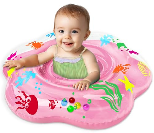 25.6 Inflatable Baby Pool Float for 6-36 Months Anti-Flip Safety Baby Swimming Float Toddler Swim Trainer Water Toys, Infant Swim Floats, Toddler Floaties, Kids Beach Toys Summer Essentials