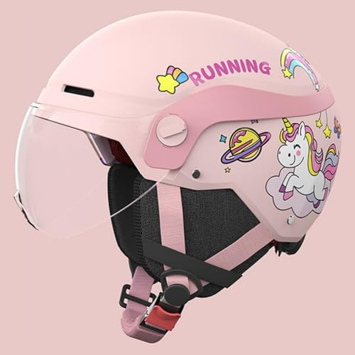 Casque Moto pour Jeunes Enfants, Demi-Casque Rétro 3/4 Homologué ECE 22.06, Casque Moto Ouvert pour Enfants avec Visière Pare-Soleil pour Garçons Et Filles De 3 À 12 Ans C,50-62cm