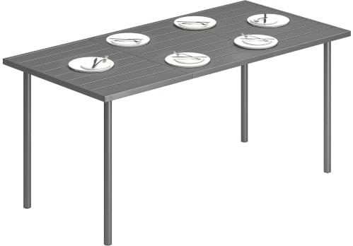 Outsunny Table de Jardin pour 6 Personnes Extérieure 165 x 80 cm Gris Foncé | Rectangulaire, Plateau à Lattes en Métal, Mobilier de Patio Tout Temps, Balcon, Terrasse