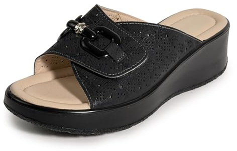 STRAPPO SOFT Ciabatte Donna Estive Regolabile Sandali Zeppa 5.8 cm Pantofole Elegante Comode Tomaia Traforata Traspirante Calzata Confortevole per Piede Largo da Casa e Tempo Libero
