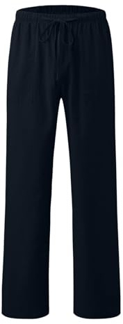 chickiddos Boys Linen Trousers - Elastic Waist Drawstring Straight Leg Trousers Slim Fit Casual Summer Holiday Beach Pants