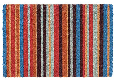 Nicola Spring Coir Door Mat - 90 x 60cm - Pinstripe - Pack of 1 - Decorative Indoor Front Door Floor Mat Entry Dirt Trapper Rug Outdoor Boot Scraper Non Slip Backing Doormat