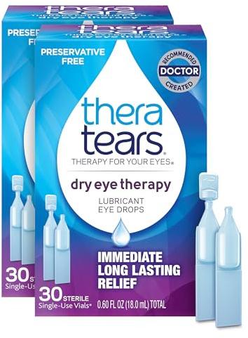 TheraTears Dry Eye Therapy Eye Drops for Dry Eyes, Preservative Free, 30 Vials, 2 Pack