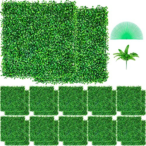 VEVOR Hierba Artificial Verde de 24 Piezas 25,4 x 25,4?cm, Panel de Boj de Hiedra Artificial de Alta Densidad contra UV y 100% PE, Plantas Artificiales Decorativas para Pared, Jardines, Patio Trasero