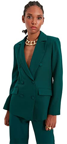 TRENDYOL Damen Trendyol Button Detaillierte Jacke Blazer Jacket Outdoor Blue Button Detailed Blazer Jacket, Grün, 36