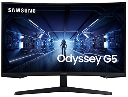 Samsung Monitor Gaming Odyssey G5, Curvo (1000R), 27'', 2560x1440 (WQHD 2K), HDR10, VA, 144 Hz,1 ms , FreeSync Premium, HDMI, Display Port, Ingresso Audio, Eye Saver Mode, Flicker Free