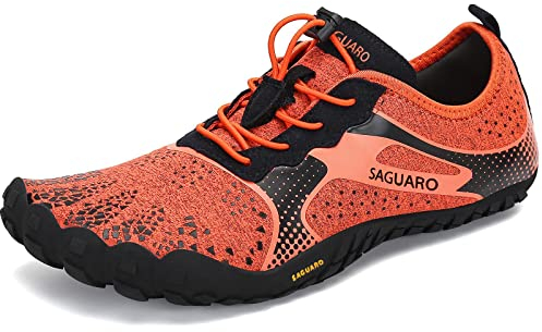 SAGUARO Barfußschuhe Damen Herren Zehenschuhe Traillaufschuhe Weich Bequem Barfussschuhe Fitnessschuhe Männer Frauen Trainingsschuhe für Joggen Laufen Wandern, Orange, 41 EU
